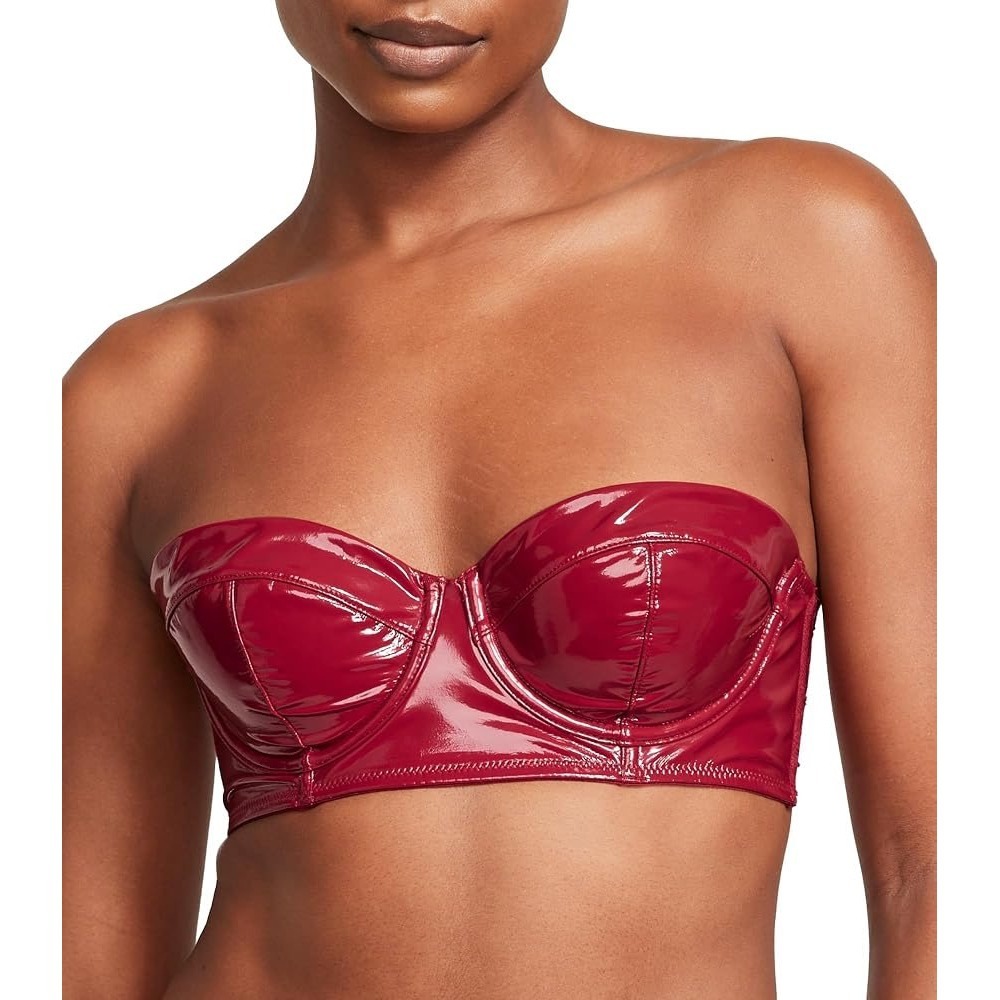 Victoria's Secret Very Sexy Faux Leather Strapless Balconette Bra 34DD Red NEW